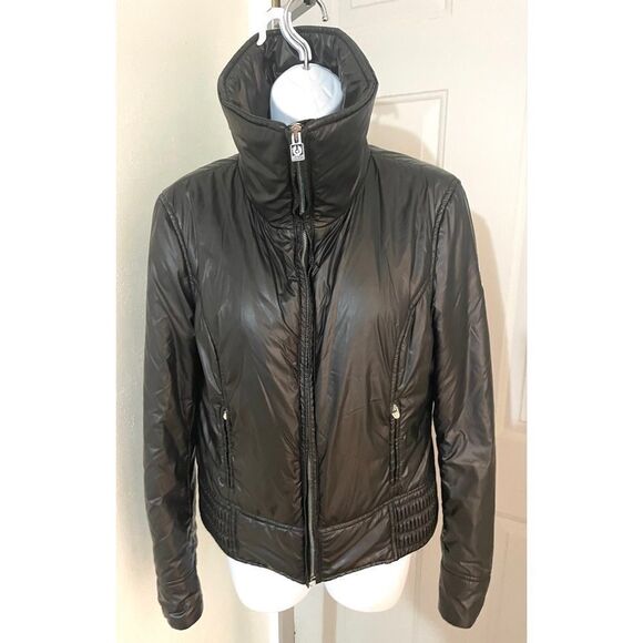 Belstaff Black Shiny Bomber Puffer Women’s Jacket Side Zip Pockets SZ IT44 US 12 - Picture 2 of 12